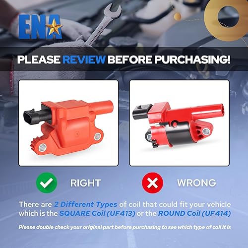 Miniatura 2 de ENA Juego de 8 bobinas de encendido rojas y cable rojo de 0.276 in con 8 bujías de platino compatibles con Chevrolet GMC Avalanche Corvette Impala