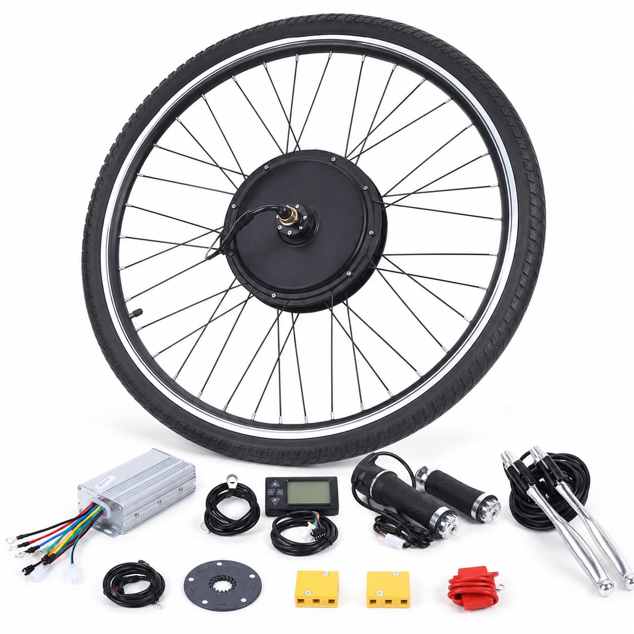Kit Conversion Vélo Électrique 28 Pouces, Roue Avant 36V 500W avec LCD Pas | Assistance fluide à 5 niveaux, accélérateur et commandes au guidon
