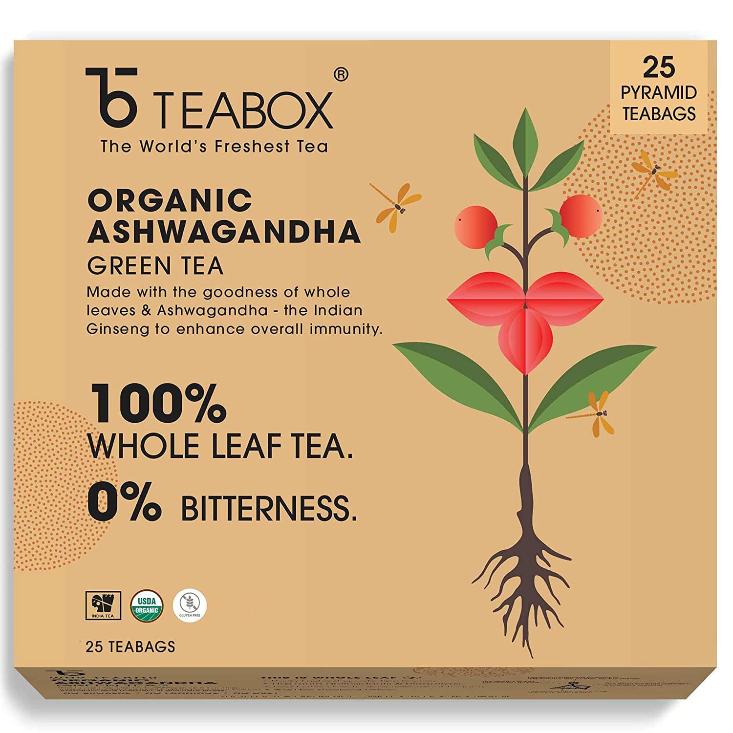 Teabox Organic Ashwagandha Green Tea 25 Teabags Ayurvedic Blend of