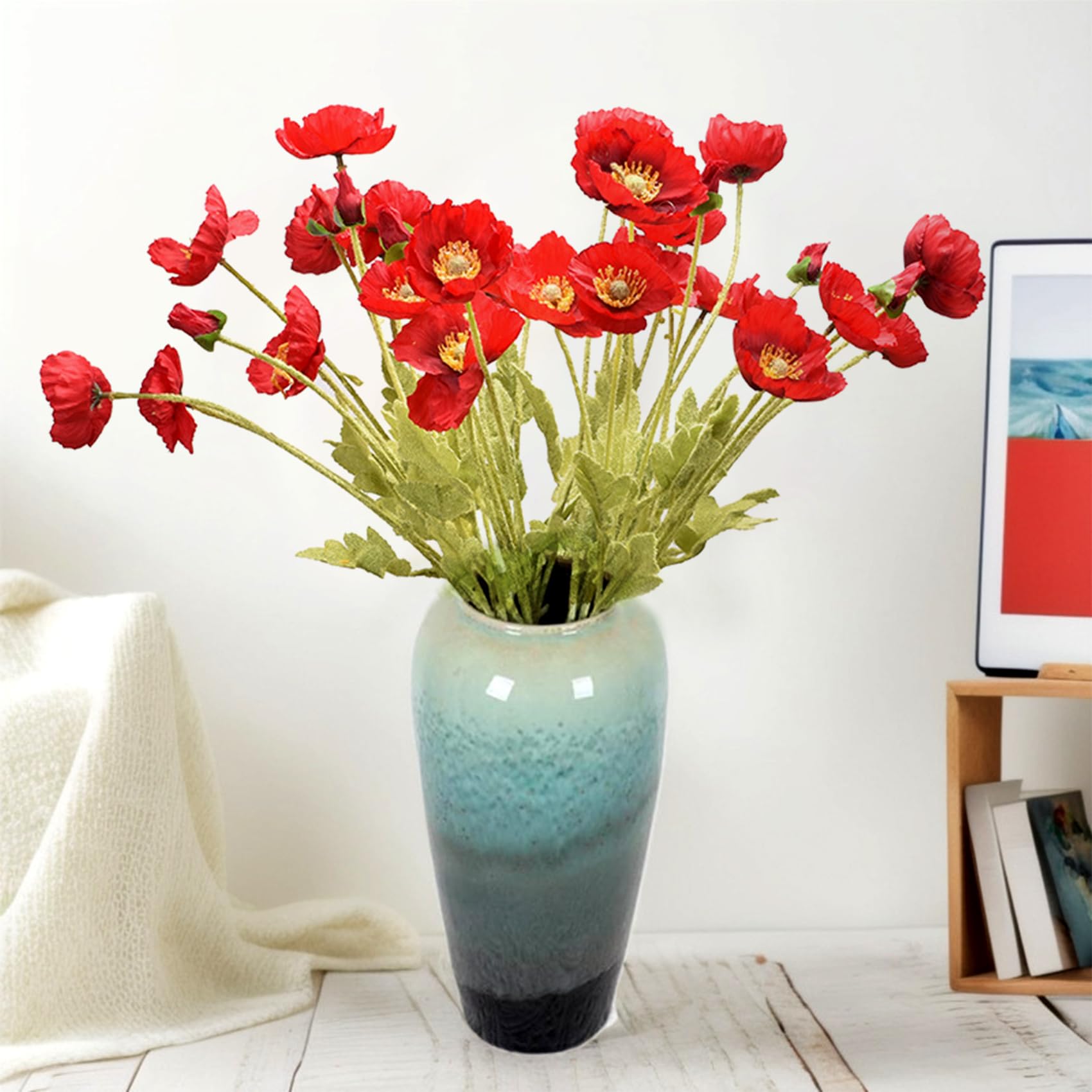 Amazon｜人工 ポピー 造花 茎付き 絹花 偽のポピー インテリア 装飾花