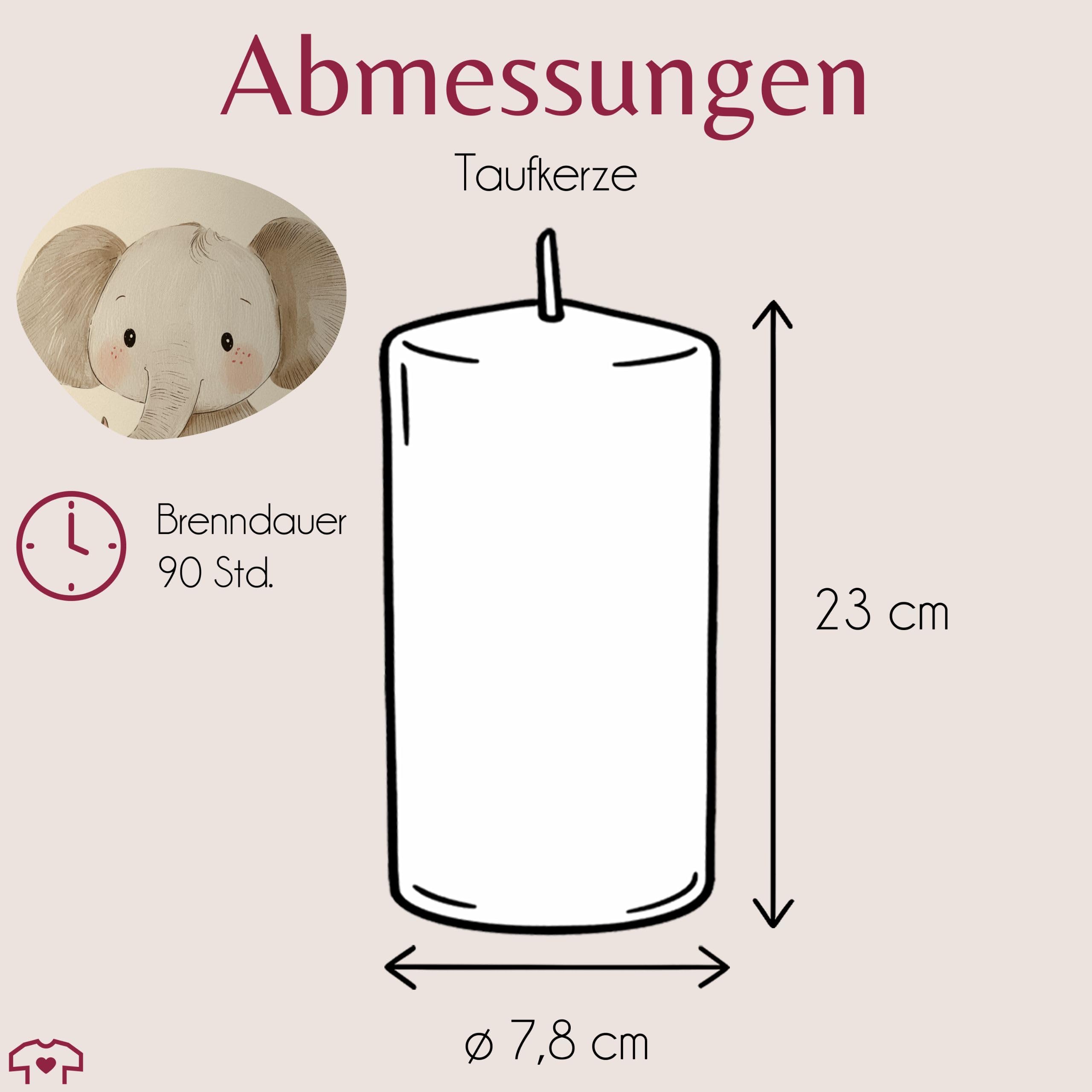 Taufkerze - Taufe - Elefant mit Name Datum Wunschtext - Taufgeschenk Deko personalisiert - 230/78 mm - Elfenbein