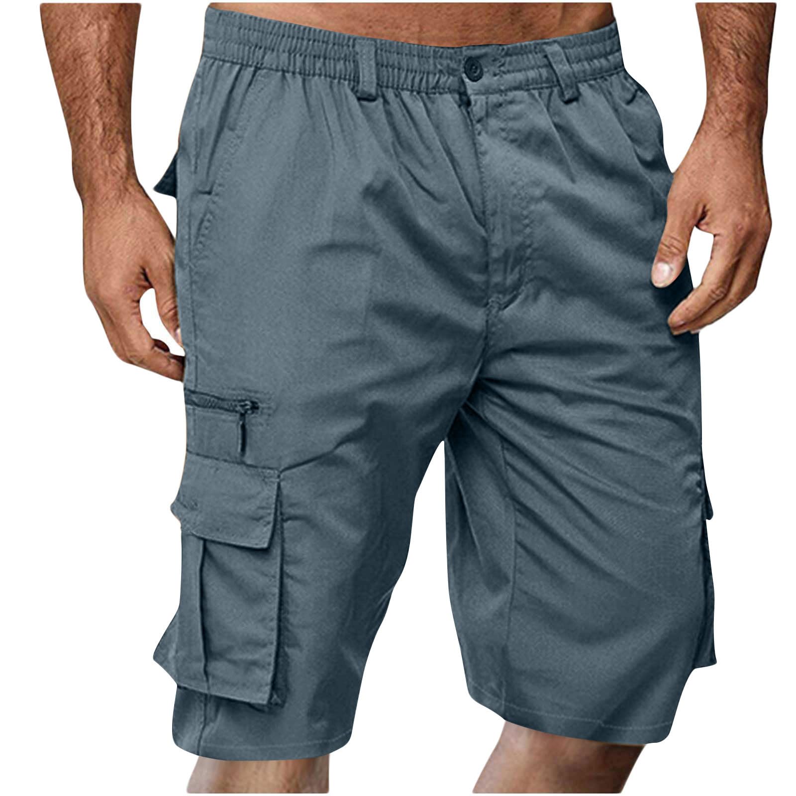 Kurze Hosen Herren Cargo Shorts Sommer Casual Outdoorshorts Kurz Arbeitshose Chino Shorts Herrenshorts mit Kordelzug Taschen Baggy Freizeitshorts Elastische Taille Cargoshorts Blau XXL