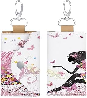 Fall Autumn Leaf Thanksgiving Red Orange Wind Weather Watercolor Maple PU Leather Key Pouch Lobster Clasp Travel EDC