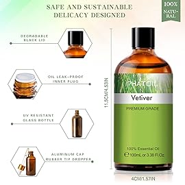 Vetiver 3.38fl.oz Essential Oil, PHATOIL Pure Aromatherapy Oils for Diffuser, Humidifier, Perfect for DIY Soap, Candle, Bath Bombs Making(100ml)
