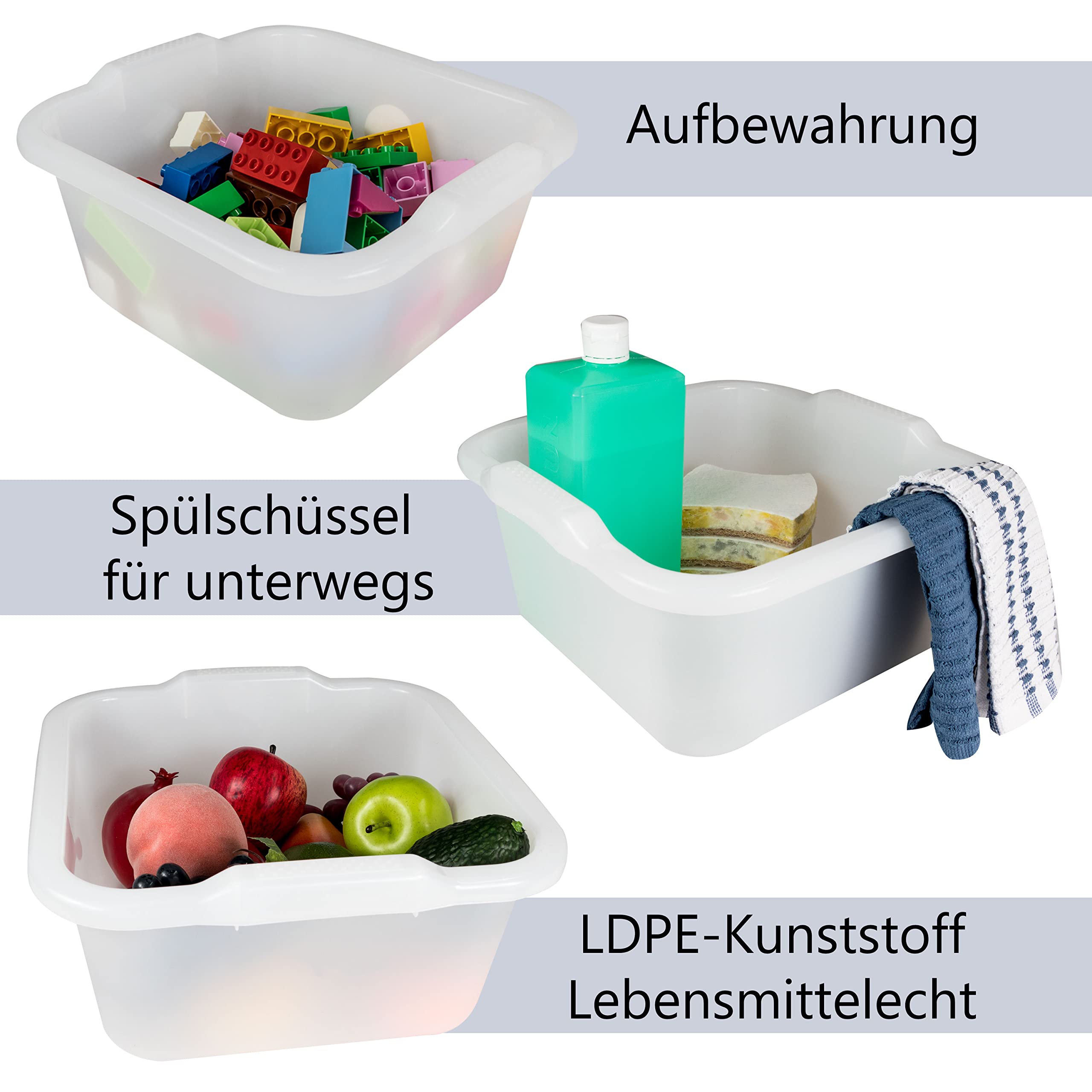 Schüssel 16 Liter quadratisch 38x37x18 cm weiß LDPE-Kunststoff lebensmittelecht Universal Haushaltsschüssel nestbar