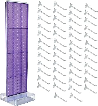 Azar Displays 700770-PUR-6B50 TWO-SIDED PEGBOARD FLOOR DISPLAY NON- REVOLVING ROUND STUDIO BASE. PANEL SIZE 16" W X 60" H, Purple, 50-Pack 6" Hooks Included
