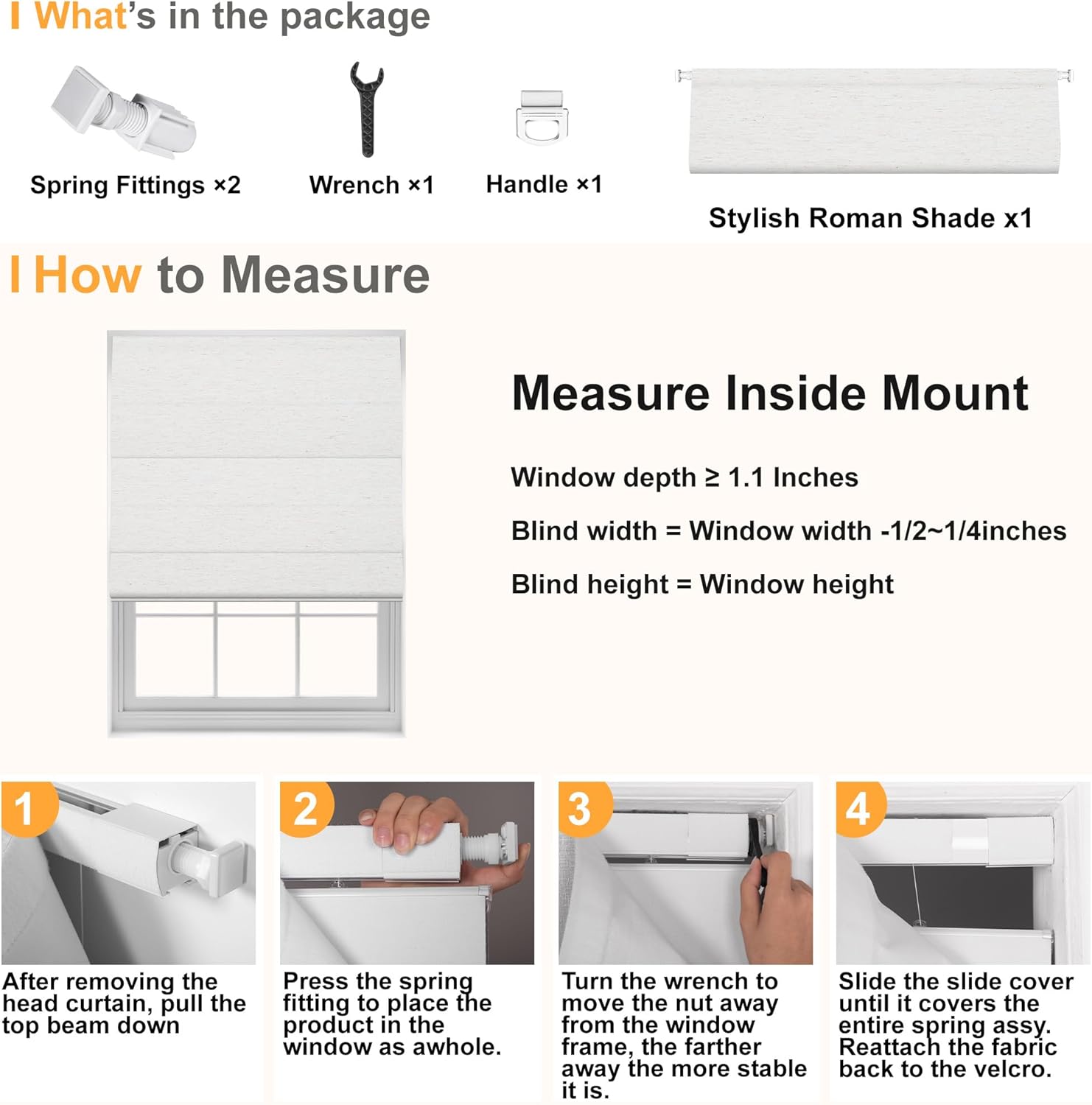 BERISSA No Drill No Tools Blackout Roman Shades for Indoor Windows Cordless, Tension Room Darkening Roman Blinds,Pull Down Window Shades for Home Office Easy to Install,Custom Size,Linen Beige