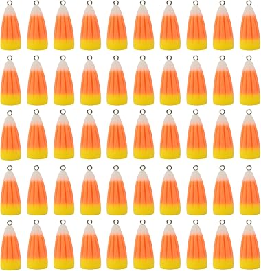 Honbay 50PCS Cute Resin Candy Corn Charms Pendant Fall Autumn Theme Pendant Thanksgiving Halloween Christmas Bead Charms Embellishments
