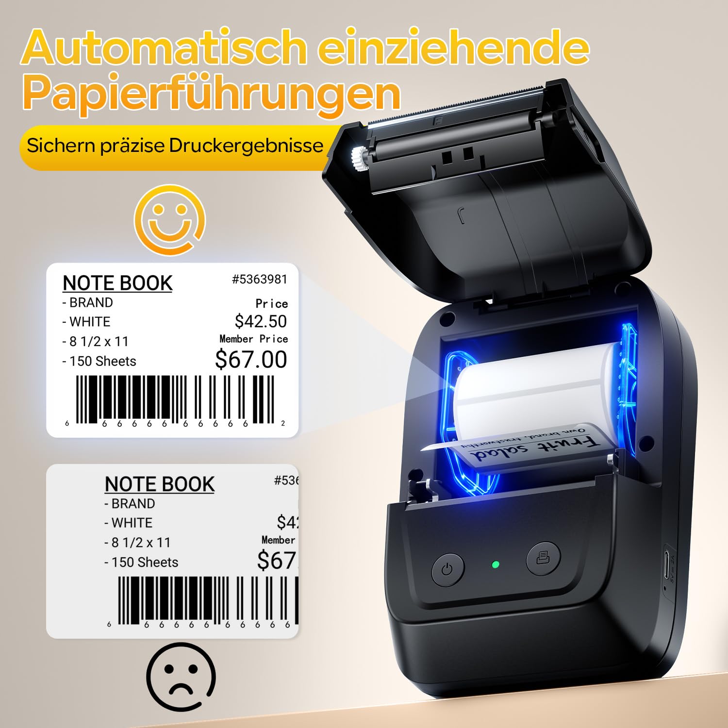 Memoking Drukarka etykiet Bluetooth, samoprzylepna, 2000 symboli i 300 szablonów, termiczna drukarka etykiet, ploter do sprzedaży detalicznej, małych firm, szkoły, domu, z telefonami komórkowymi i