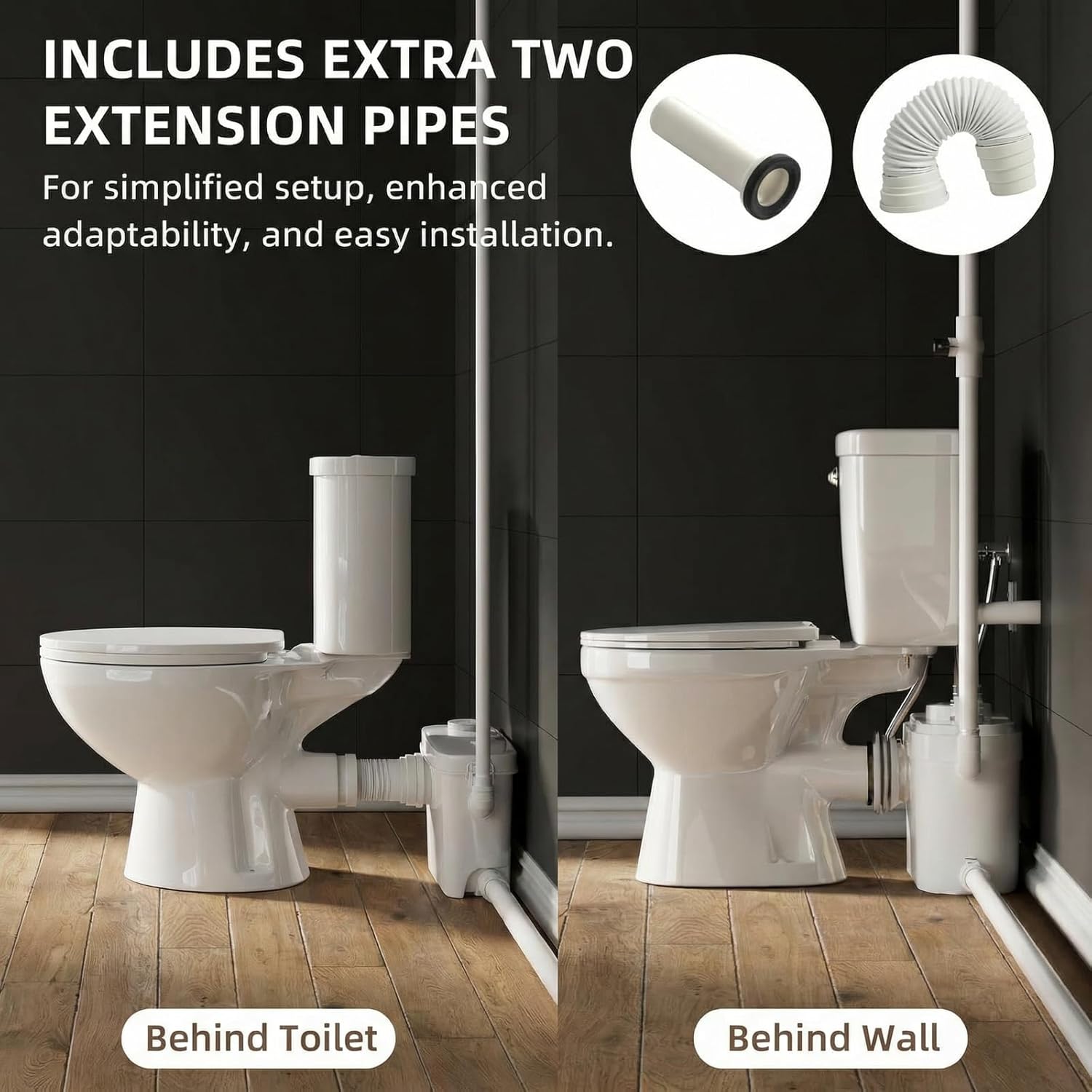 500W Upflush Toilet System, Macerating Toilet Kit, Powerful Sewage Pump Toilet, White Ceramic Siphon 1.6GPF Flush Toilet for Bathroom, Basement, Garage, No Plumbing Renovation Needed