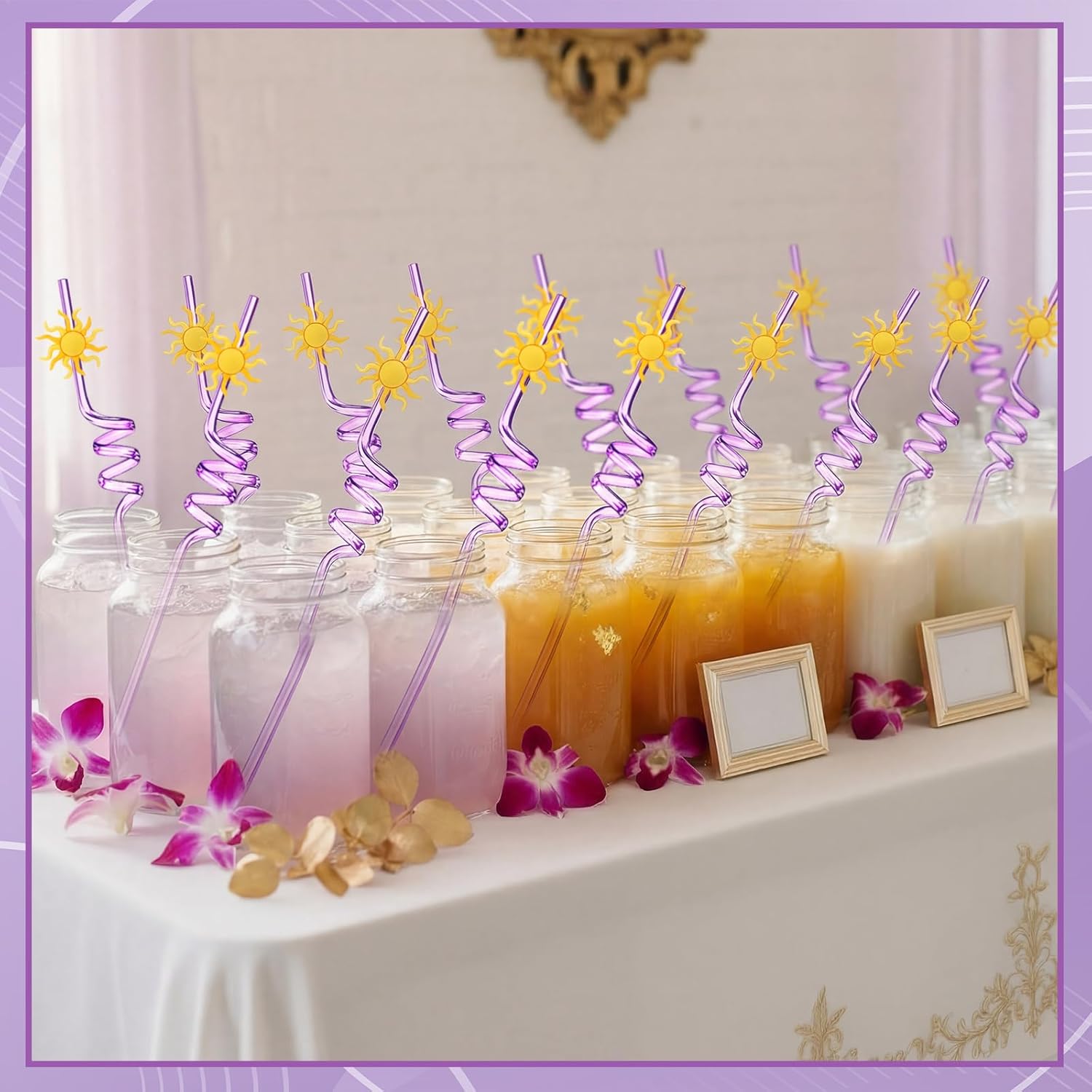 LemonRoad 24 Pcs Princess Theme Sun Drinking Straws Purple Sun Birthday Decorations Supplies for Wedding Lavender Theme Princess Birthday Party Supplies