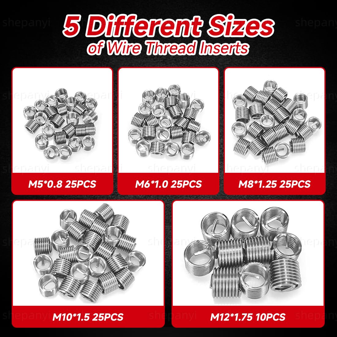 131 Pezzi Kit Riparazione filettature, Kit Riparazione filettature con Inserti M5 M6 M8 M10 M12, Manicotti, Set Helicoil, Utensili per Riparazione filettature, Punte, Manicotti