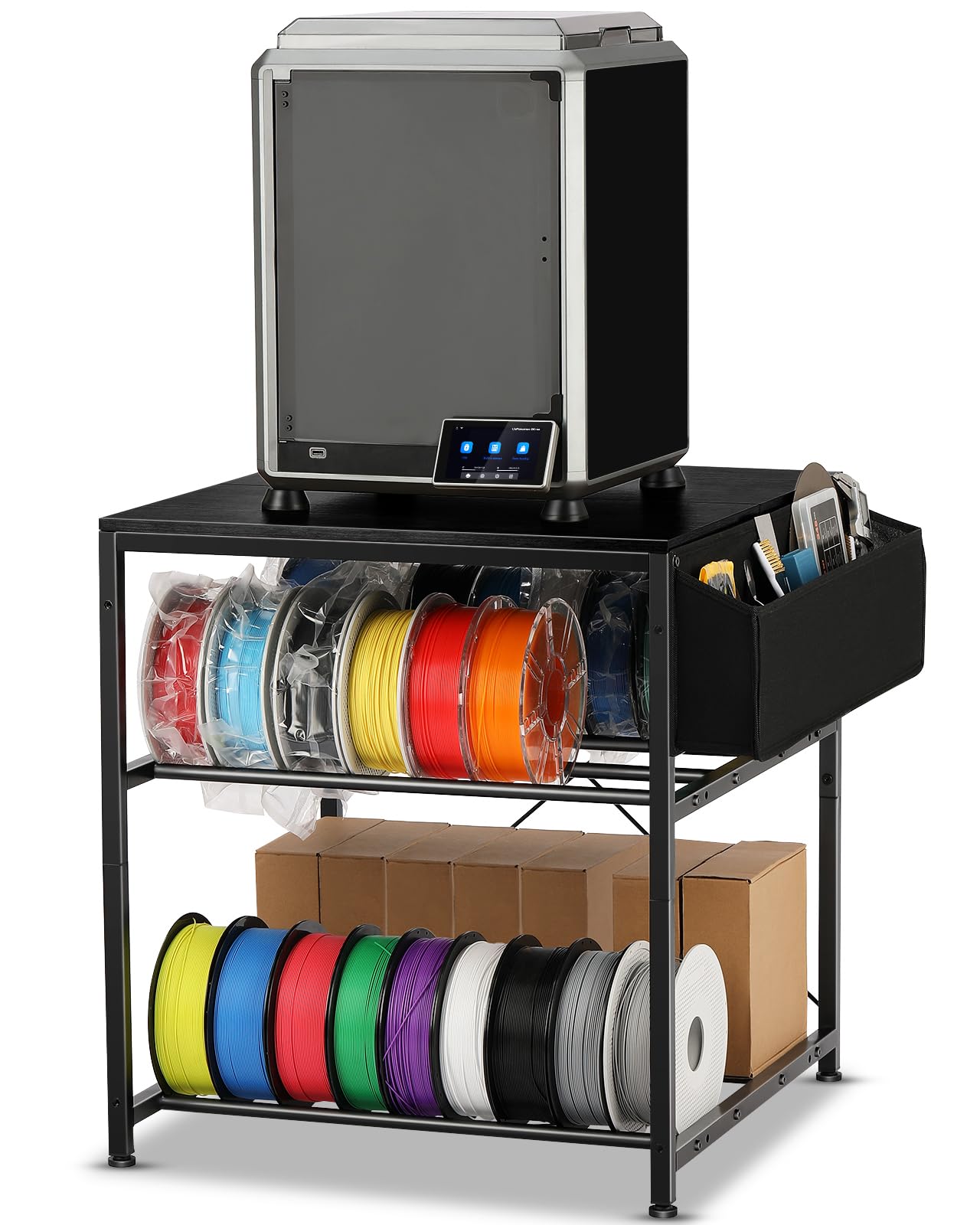 AHOWPD Soporte para impresora 3D con almacenamiento de filamentos, mesa de impresora 3D, estante de almacenamiento de filamentos, escritorio de carrito 3D resistente con ruedas para taller, estudio