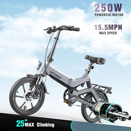 HITWAY Bicicletta Elettrica Pieghevole 16” Bici Elettrica Adulto E-Bike con  Li-Batteria 36V ,Max velocità25 km/h, Massima autonomia di Crociera 35-70  km : Sport e tempo libero