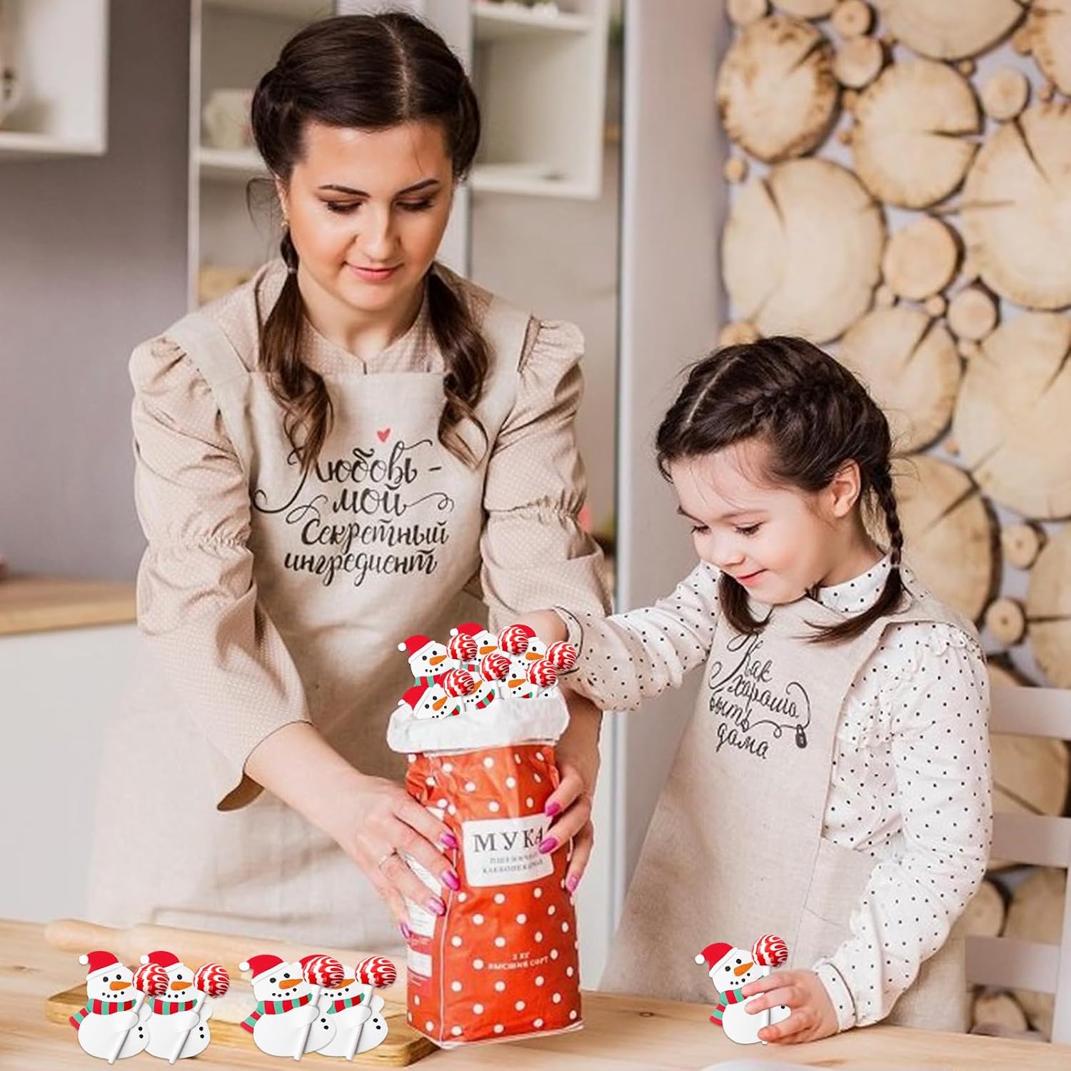 Christmas Lollipop Holder Paper Tags Snowman Candy Cookie Chocolate Wrappers Card Creative Craft DIY Decorations Label Home New Year Xmas Party Supplies (Style-A)