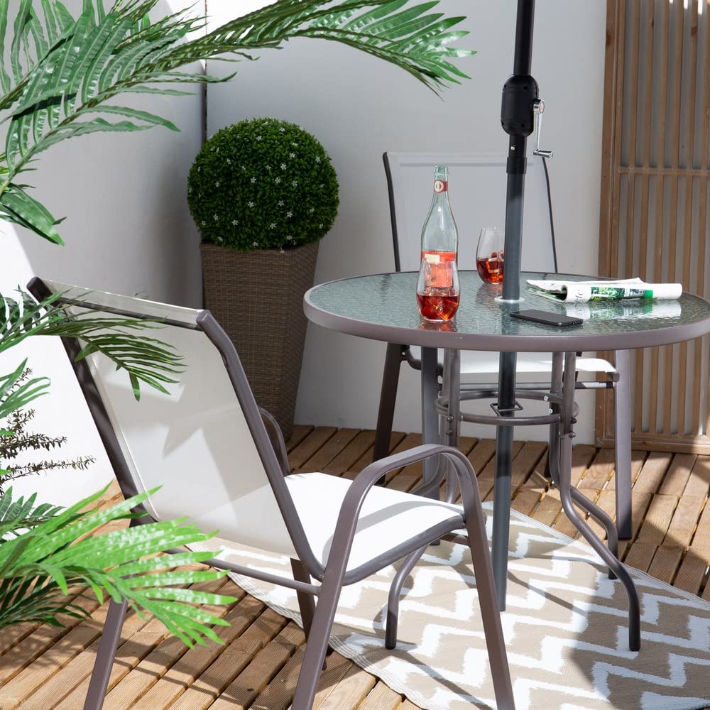 LOLAhome Pack de 4 sillas de jardín Clasic apilables ergonómicas de Acero y textileno marrón y Blanco