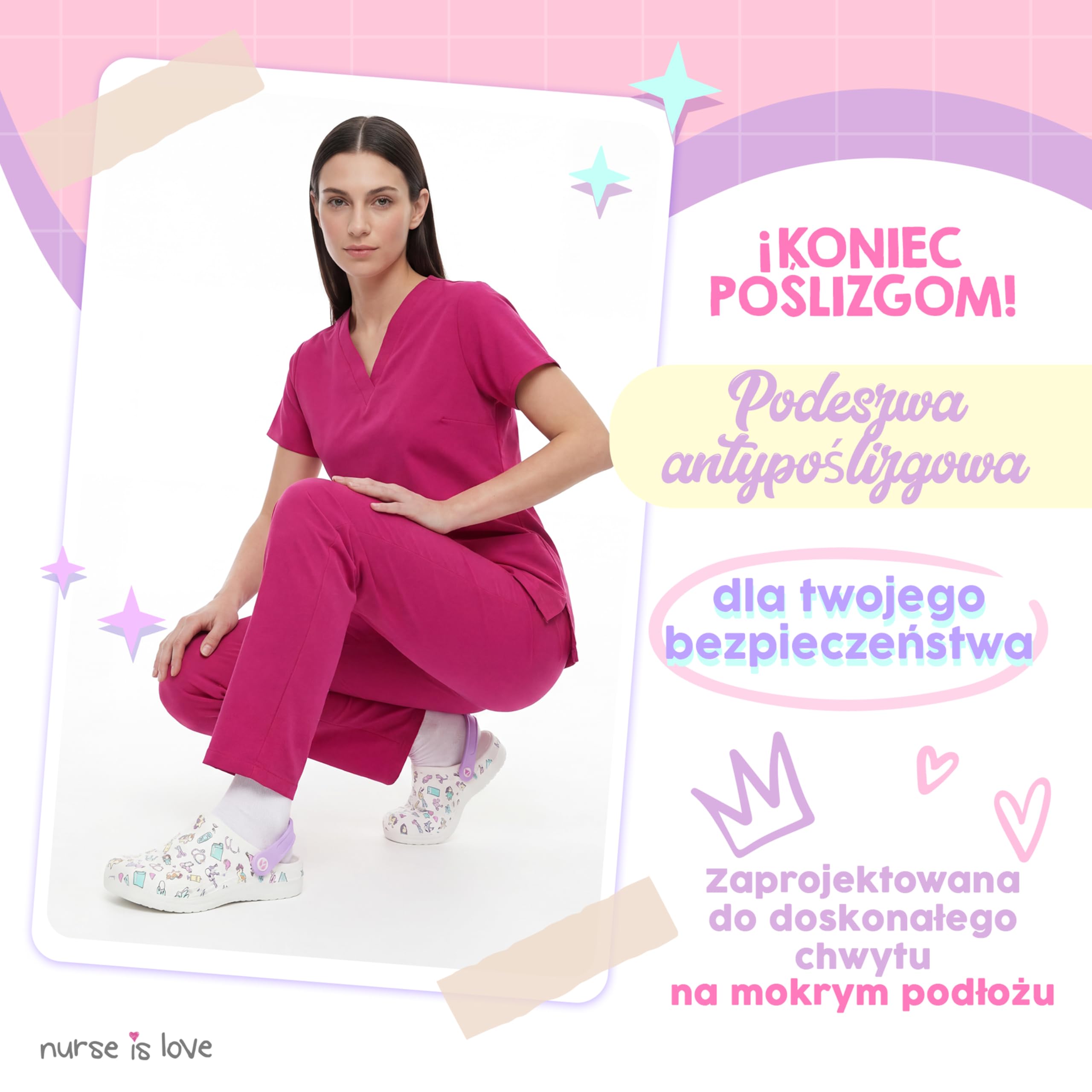 Nurse is Love Chodaki zdrowotne - Ortopedyczne buty zdrowotne z zabawnymi wzorami | prezent dla pielęgniarki