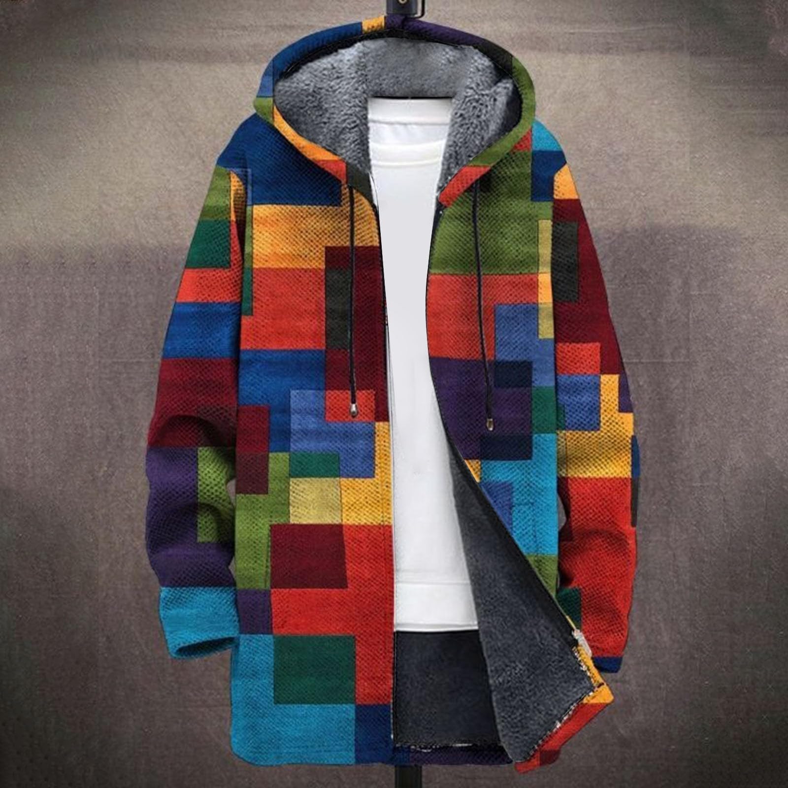 Generisch Sudadera con capucha de invierno y abrigo de lana para hombre suéter de piel para hombre
