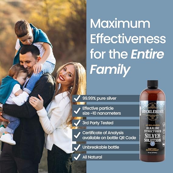 Bucklebury Silver Solution Liquid 30ppm - pH Balanced Natural Alkaline Structured Colloidal Silver Liquid for Immune Support & Overall Health - Gluten Free Colloidal Drops for Adults & Pets - 16 Oz