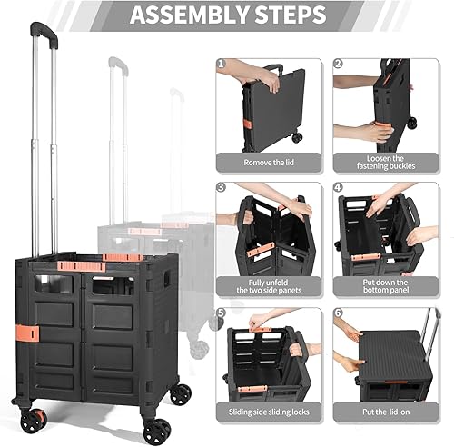 Miniatura 2 de Carrito utilitario de caja rodante, cesta plegable para profesores, con tapa, resistente al desgaste, sin ruido, rueda giratoria de 360, mango