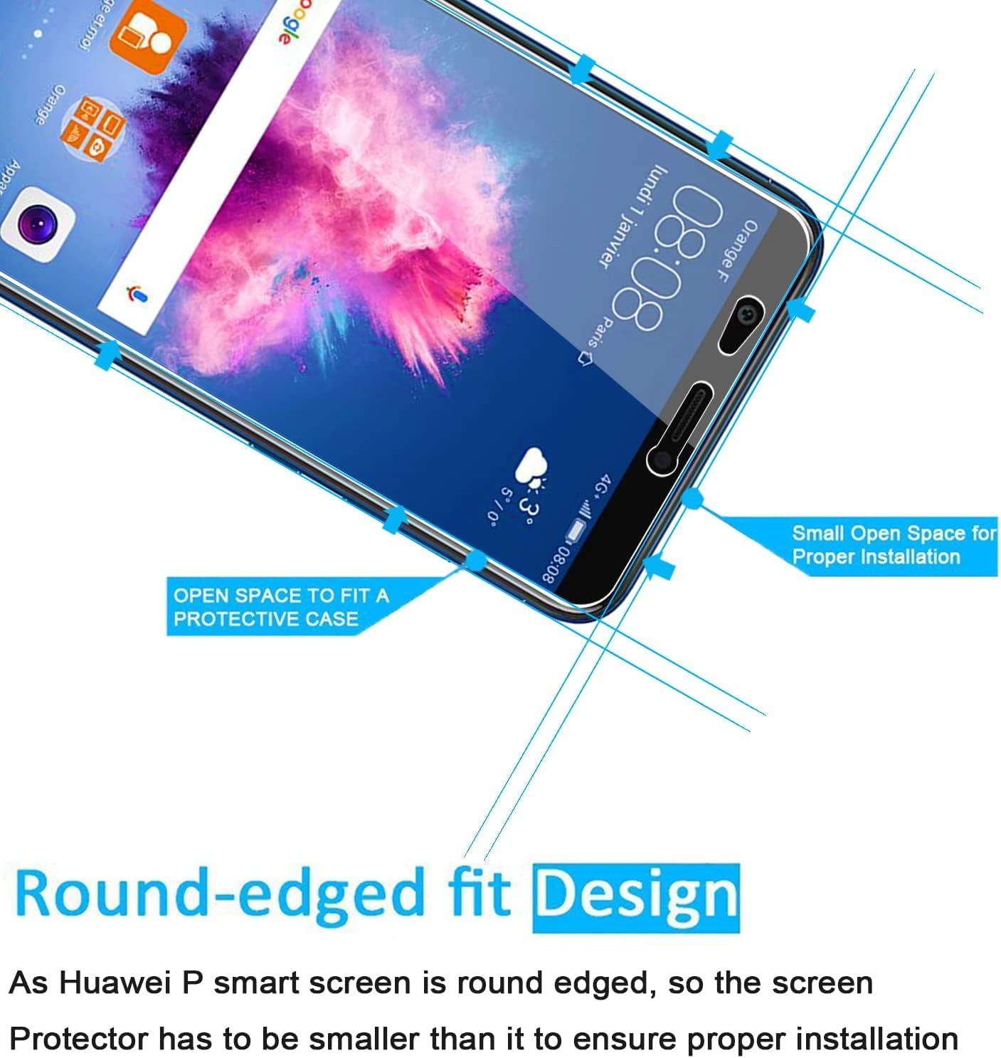 NEW'C 3 Pezzi, Vetro Temperato per Huawei P Smart, Pellicola Prottetiva Anti Graffio, Anti-Impronte, Senza Bolle, Durezza 9H, 0,33mm Ultra Trasparente, Ultra Resistente
