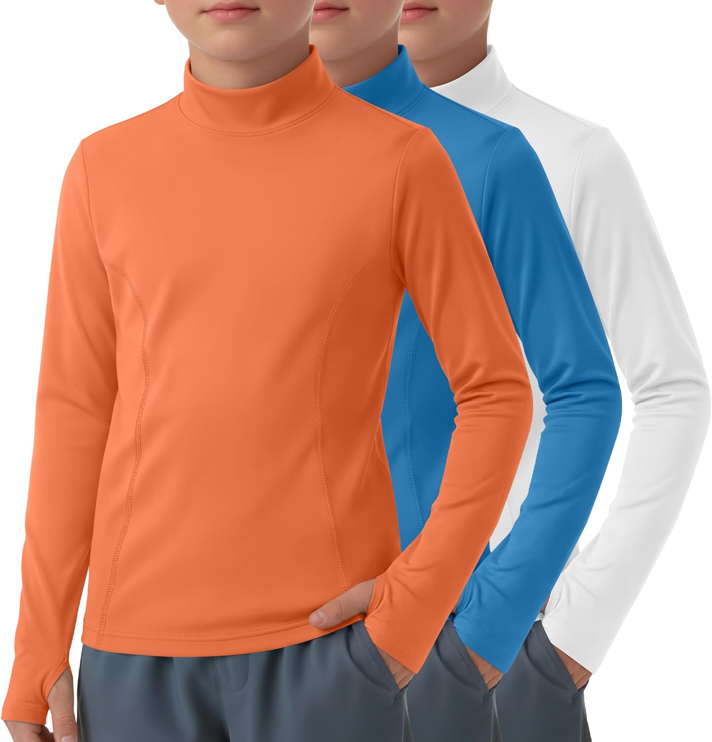 3 Pack Boys Rash Guard Kids Long Sleeve Swim Shirts UPF 50+ Quick Dry Sun Protection Shirts with Thumb Holes 5-14Y