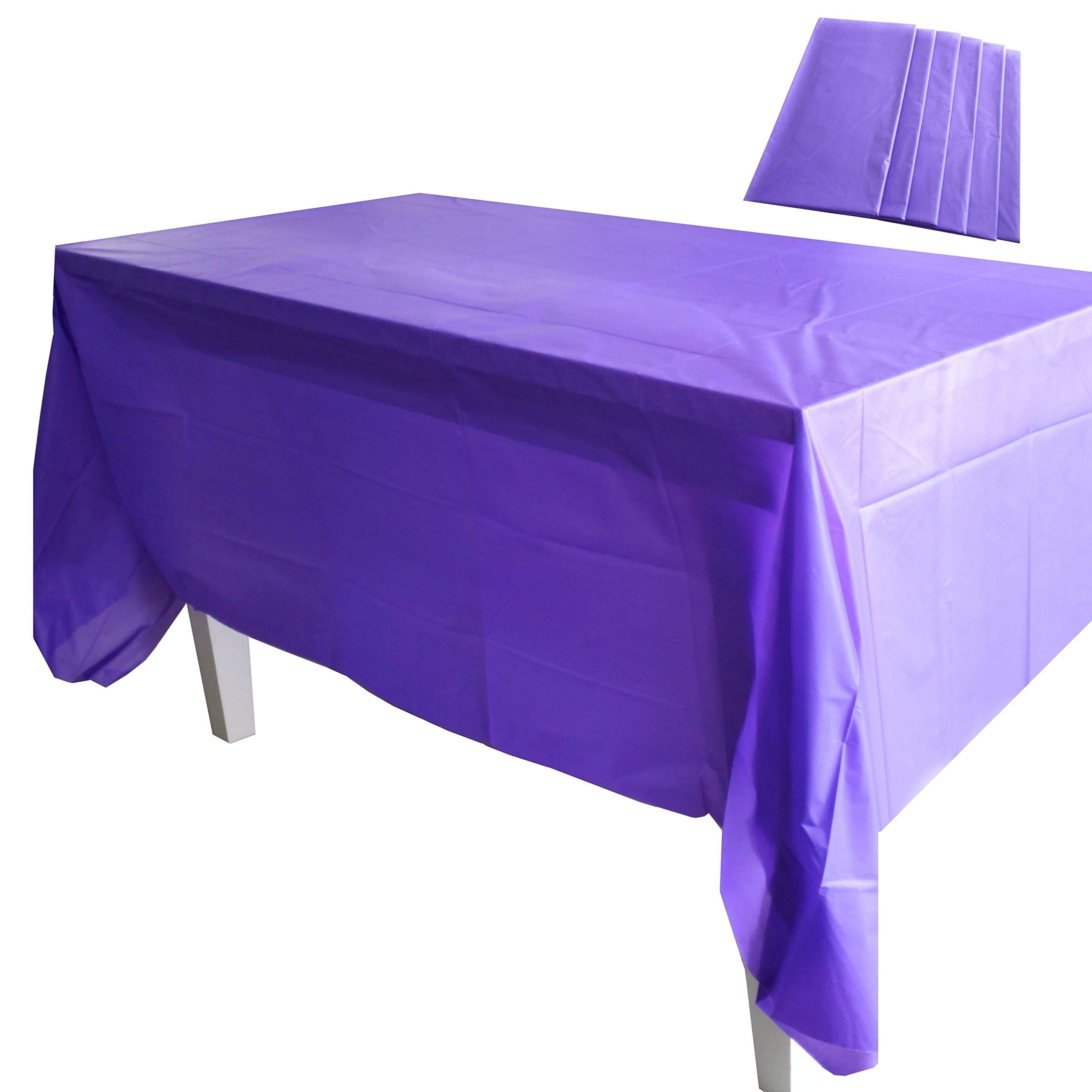kelkaaParty 6 Pack Plastic Tablecloth 54 x 108 Inches Disposable Rectangle Table Cover for Indoor or Outdoor Birthday, Wedding, and Any Party Themes, Purple