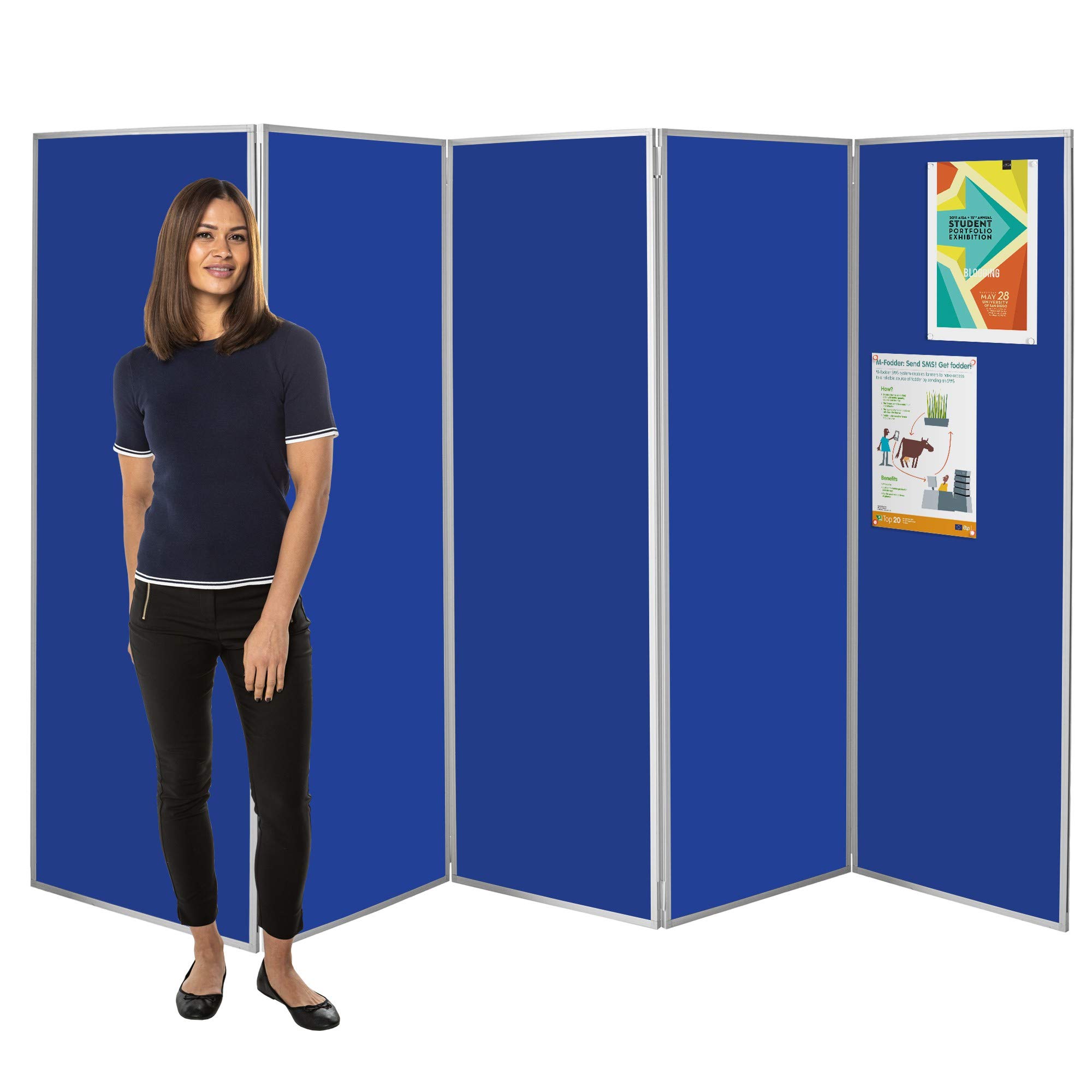 Wonderwall Blue Freestanding Felt Privacy Screen | Concertina Style Folding 5 Panel Display | Room Divider Screen | 13 Colours - Ideal For Healthcare, Schools, Exhibitions, Libraries