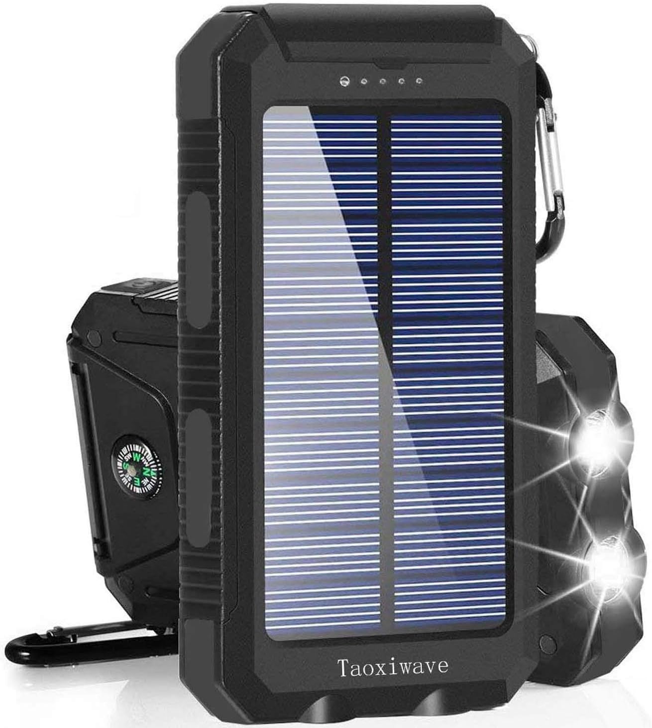 Taoxiwave Solar Charger Solar Power Bank 20000mAh Waterproof Portable External