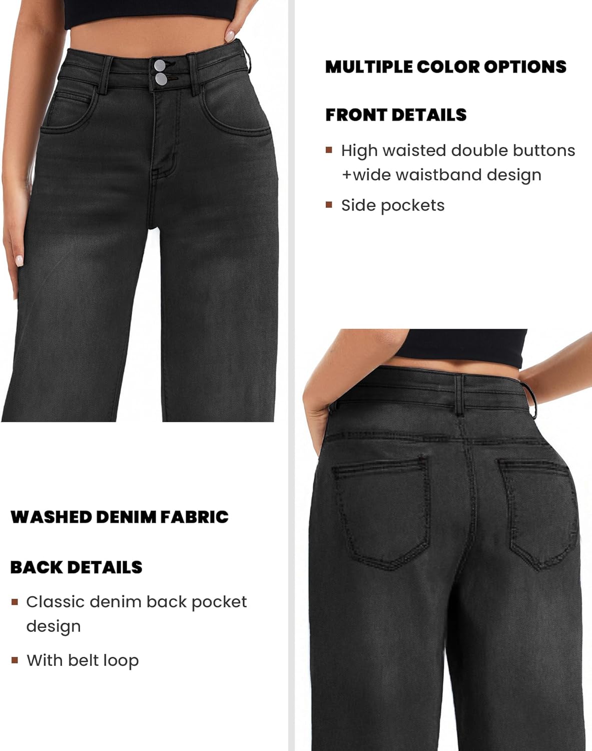 Women's Wide Leg Jeans Baggy High Waist Boyfriends Strechy Raw Hem Denim Pants - Image 3