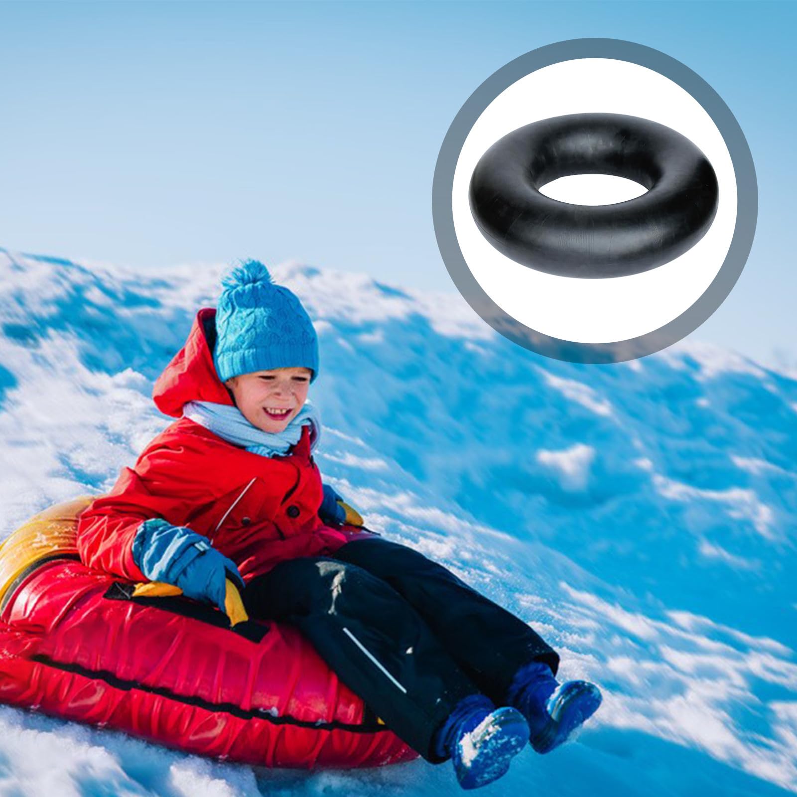 Verdickter Gummi Skizubehör Kreis mit Schnellem Aufblasen und Luftdichtem Verschluss für Schneeschlitten zum Rodeln im Winter für Schwarz 100cm