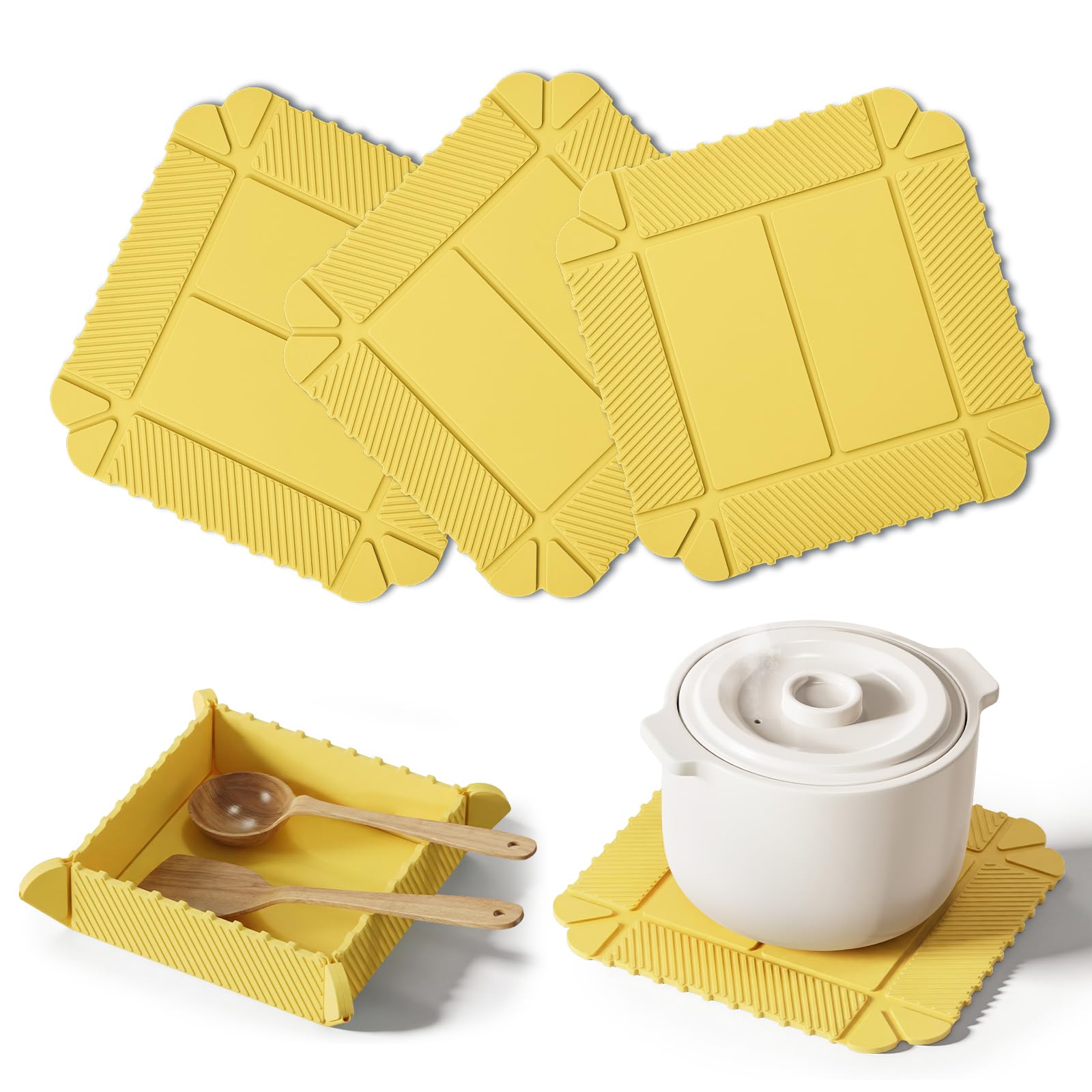 nediea 3 Pack Magnetic Silicone Trivets for Kitchen Workshops, Heat Resistant Mat for Hot Pots and Pans, Multifunctional Foldable Storage Tray, Non Slip Trivet Table Protector for Countertop