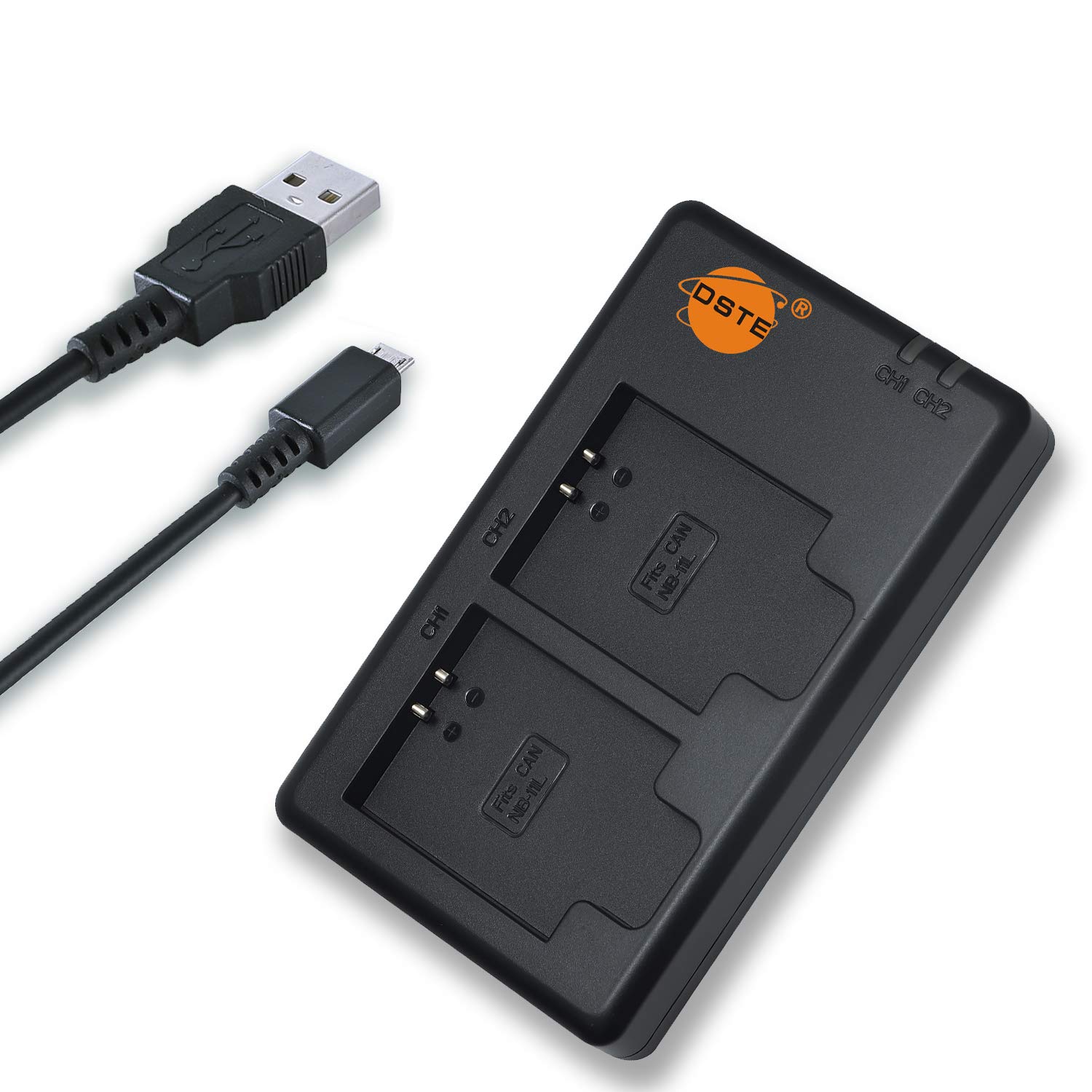 DSTE DE USB Dual Battery Charger Compatible with Canon NB-11L, NB-11LH Battery as CB-2LF - Powered by Micro USB to USB-A 2.0 Charging Cable