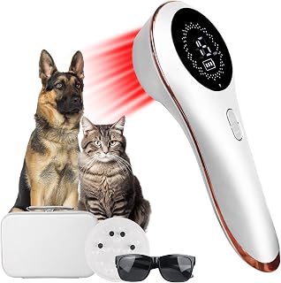 LLLT Cold Laser Therapy Device for Dogs/Human with Protective Magnetic Cover, Handheld Infrared Red Light Therapy for Target Joint & Muscle Pain Relief, 13x650nm & 3X 808nm, White