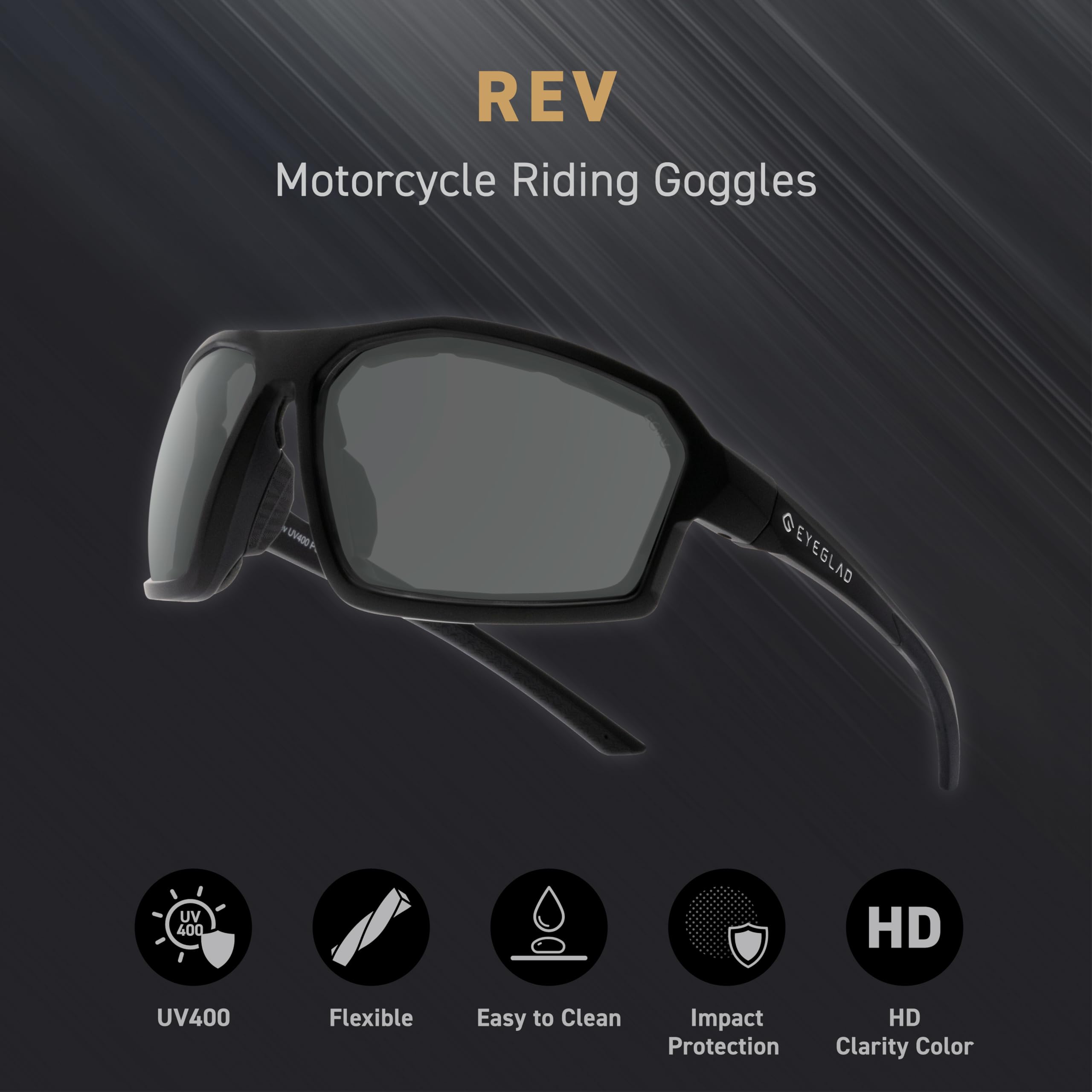 REV Z87+ Gafas de montar en moto HD High Contrast UV400 Phantom Grey Wrap Gafas de sol para hombre y mujer