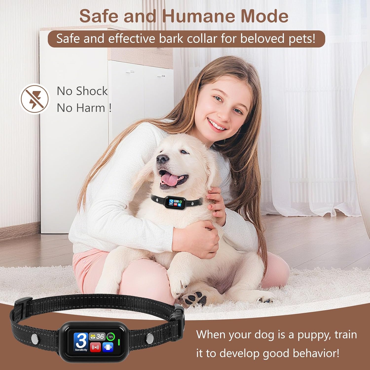 Smart Dog Bark Collar for Large Medium Small Dogs, WIOR Rechargeable Dog Training Collar Automatic Stop Bark Anti Barking Device with 5 Adjustable Sensitivity & Beep Vibration Modes IP67 Waterproof