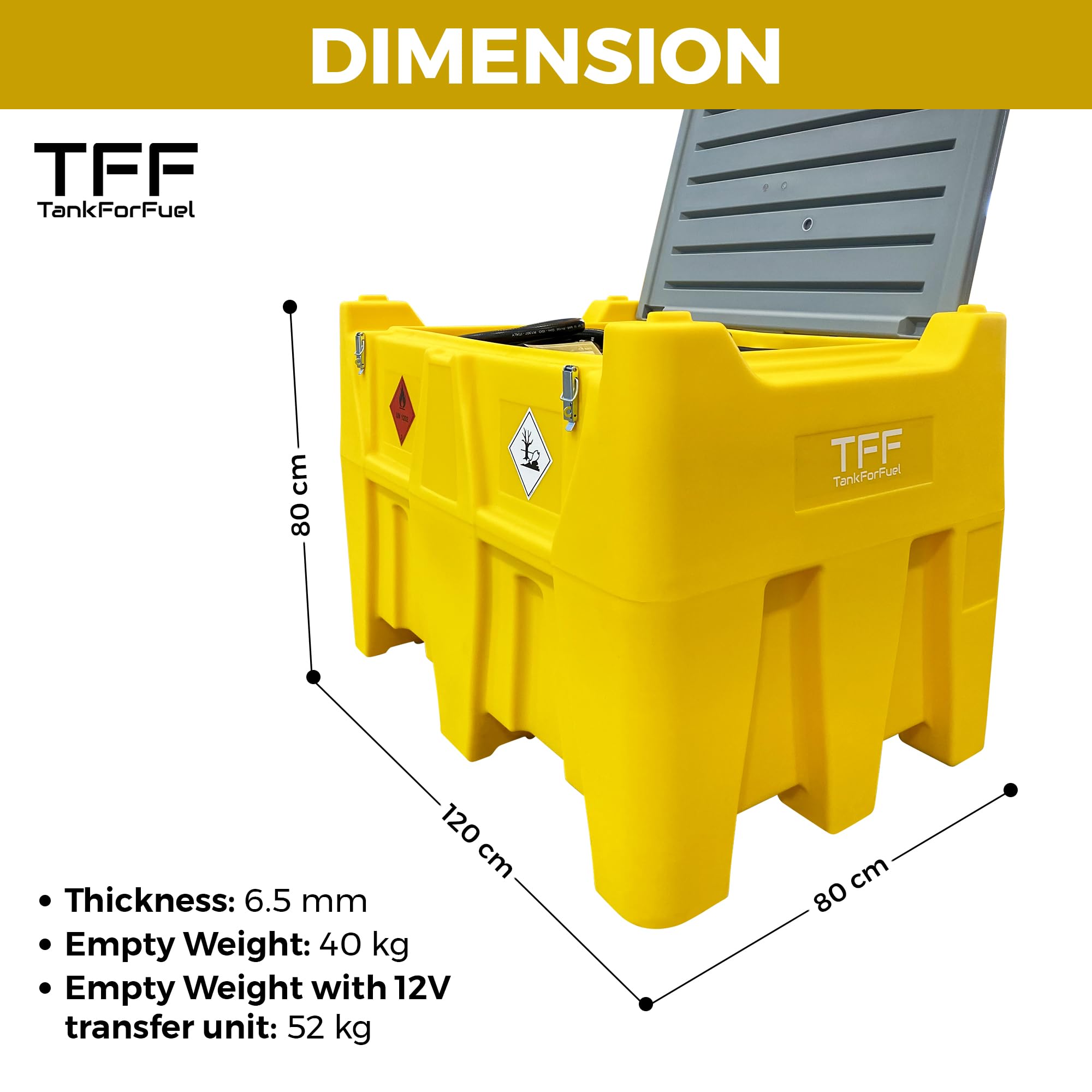TFF Réservoir Diesel Portable, 440 Litres avec Pompe à Carburant 12V DC débit 40 l/min. Pompe à Diesel avec Câble Connexion Batterie et Tuyau Flexible 4 m avec Pistolet de Ravitaillement Automatique