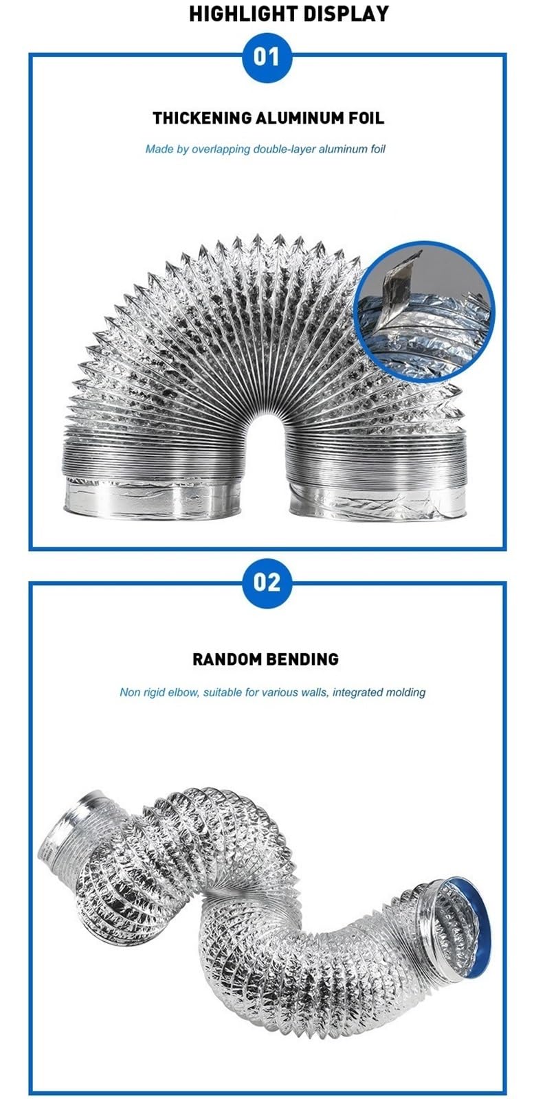 Tubo de ventilación papel aluminio cifrado, 2 uds., 2m, tubo humo escalable, salida cocina, manguera ventilador escape for baño para Campana Extractora(120mm)