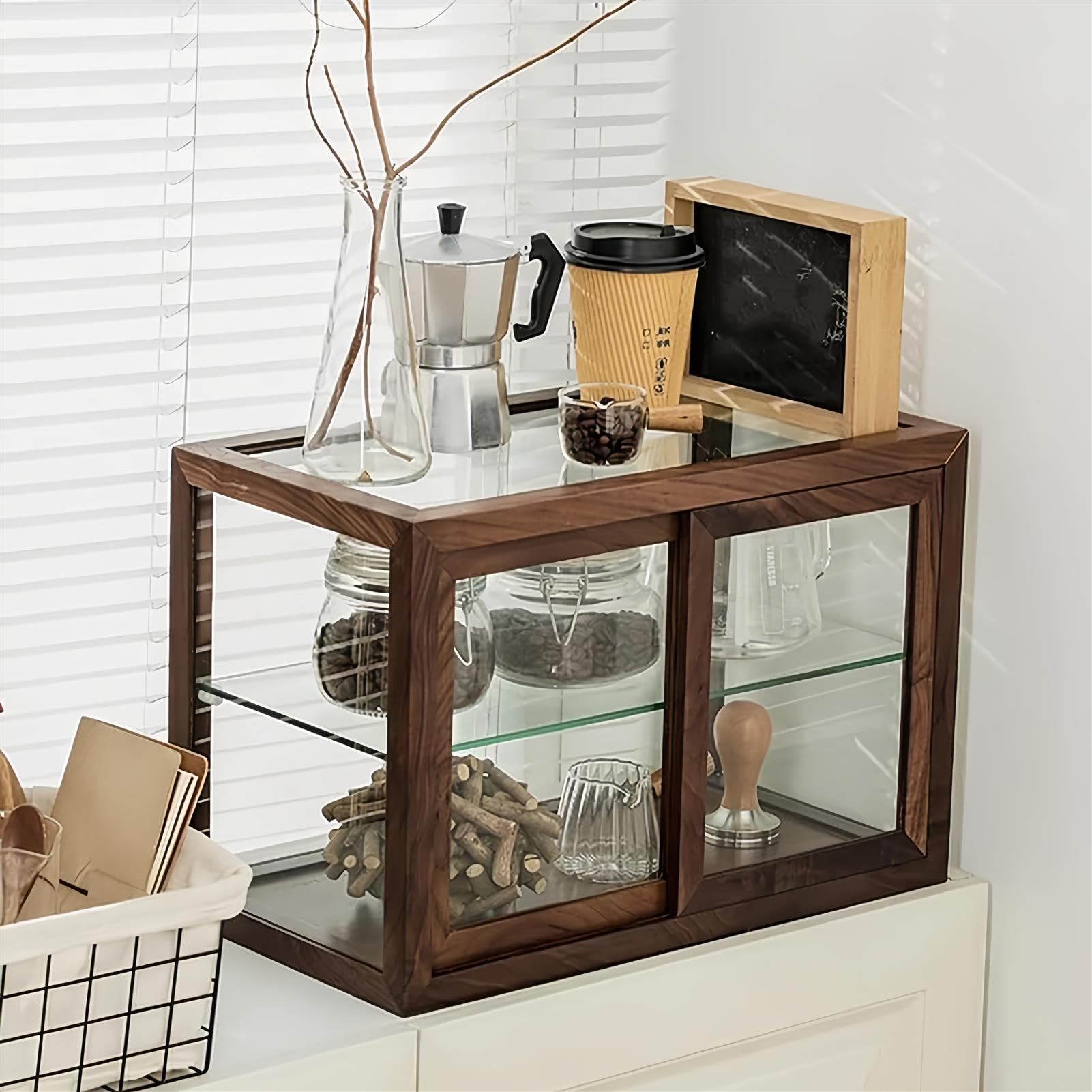 Despensa De Doble Capa, Vitrina De Madera para Objetos De ColeccióN, Vitrina De Mostrador para PanaderíA, Cafetera/Vinoteca, para Sala/Comedor