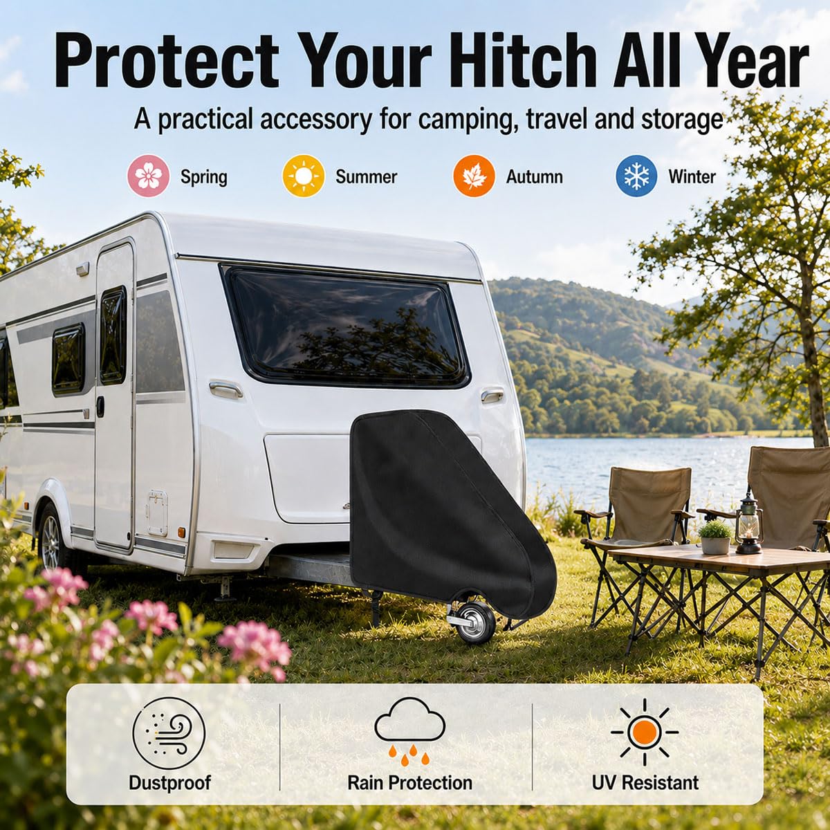 Deichselabdeckung Wohnwagen für Airstream Flying Cloud 1950-1959, Durchdringungsdichte Oxford 600D Deichselhaube UV‑Schutz Anhängerkupplungsschutz