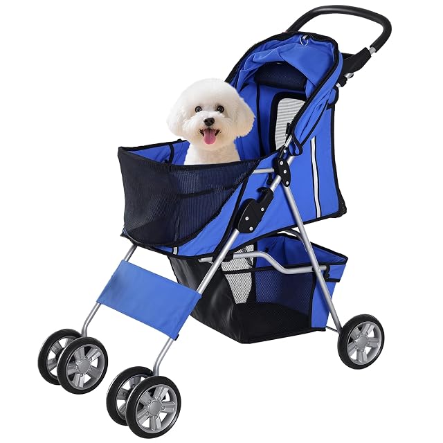 PawHut Cochecito Plegable Mascotas Carrito para Perros Gatos con Cuatro Ruedas Cesta de Almacenaje Ventanas…
