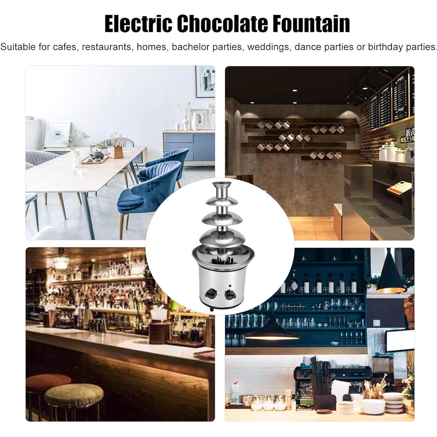 4 Tier Chocolate Fountain, Electric Melting Machine Chocolate Fondue Fountain with 4-Pound Capacity, Stainless Steel Cascading Heat Fondue for Chocolate Candy Butter Cheese