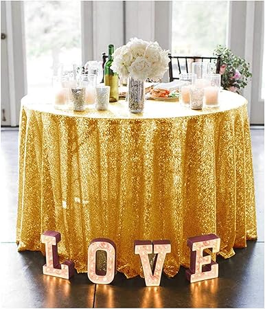 Doré Nappe Ronde 72 Pouces Nappe À Paillettes Nappe Ronde Vintage Nappe De  Noël Nappe À