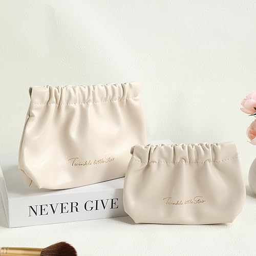 Miniatura 5 de LYDZTION 2 bolsas de viaje para maquillaje, bolsa de piel sintética impermeable para mujer, bolsa de almacenamiento elástica con cierre abierto,