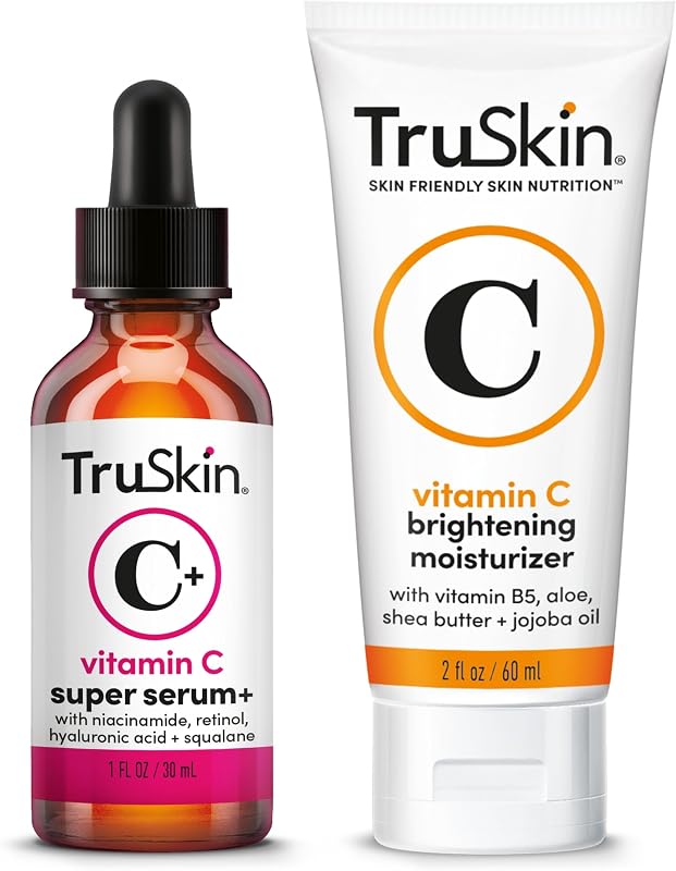 TruSkin Vitamin C Super Serum & Moisturizer Duo, 1 fl oz & 2 fl oz | Two-step Vitamin C routine to brighten, hydrate and support smoother, firmer-looking skin
