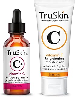 TruSkin Super C Duo with Vitamin C Plus Super Serum for Face, 1 fl oz & Vitamin C Brightening Moisturizer, 2 fl oz – Anti Aging Skin Care Gift Set for Hydrated, Smooth & Firmer-Looking Skin