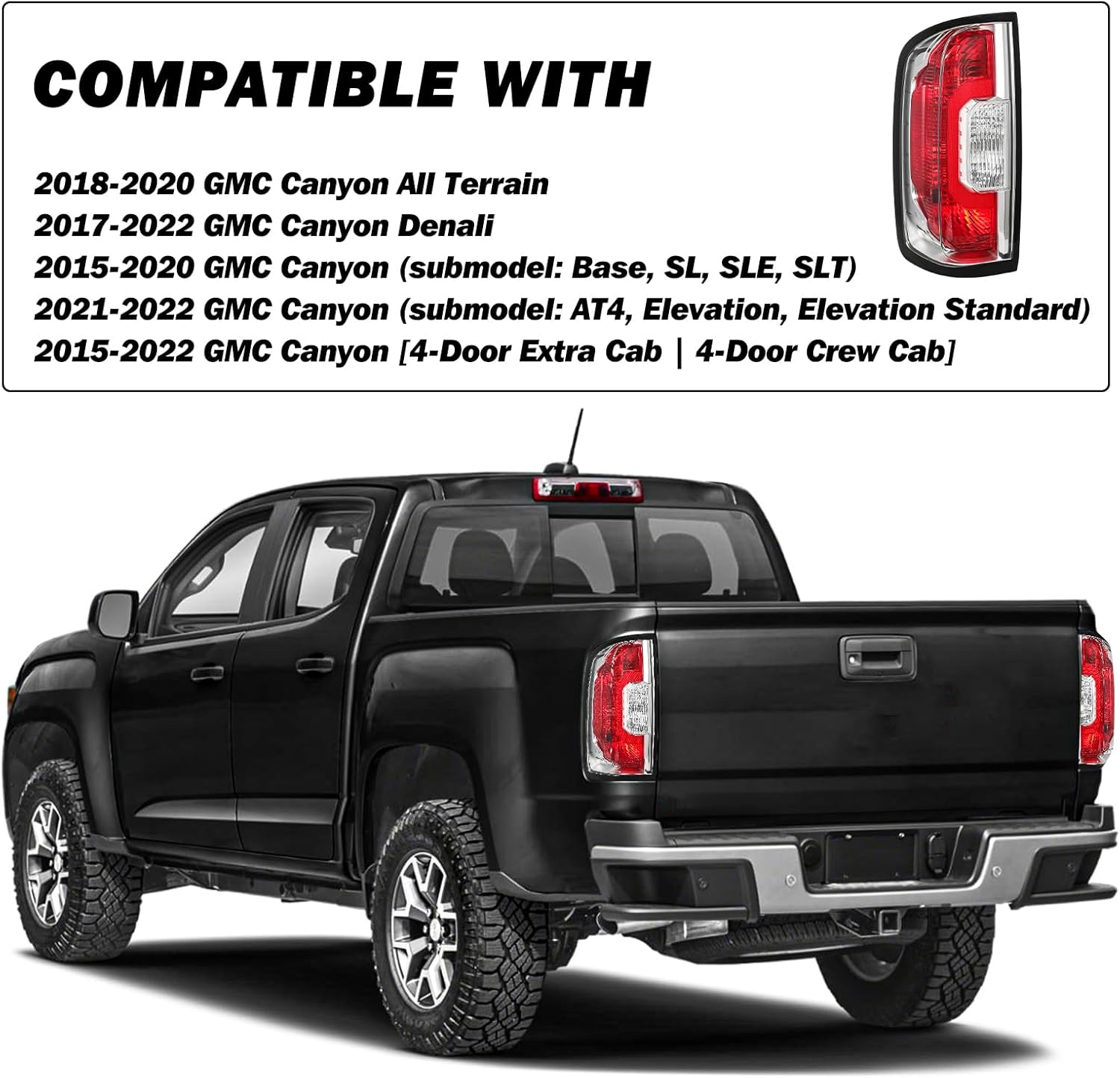 SOCKIR Fit for 2015-2022 GMC Canyon Tail Light Assembly Replacement Halogen Outer Rear Taillight OE Direct Brake Tail Lamp with Wiring Harness & Bulbs Pair Set LH+RH