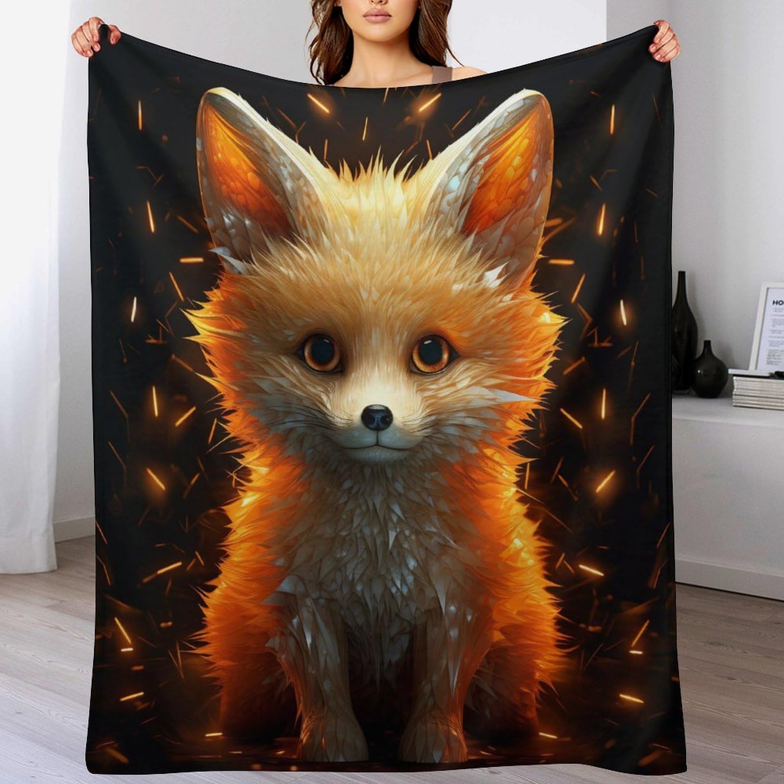 Couverture imprimée renard en flannel de qualité supérieure et toucher velours