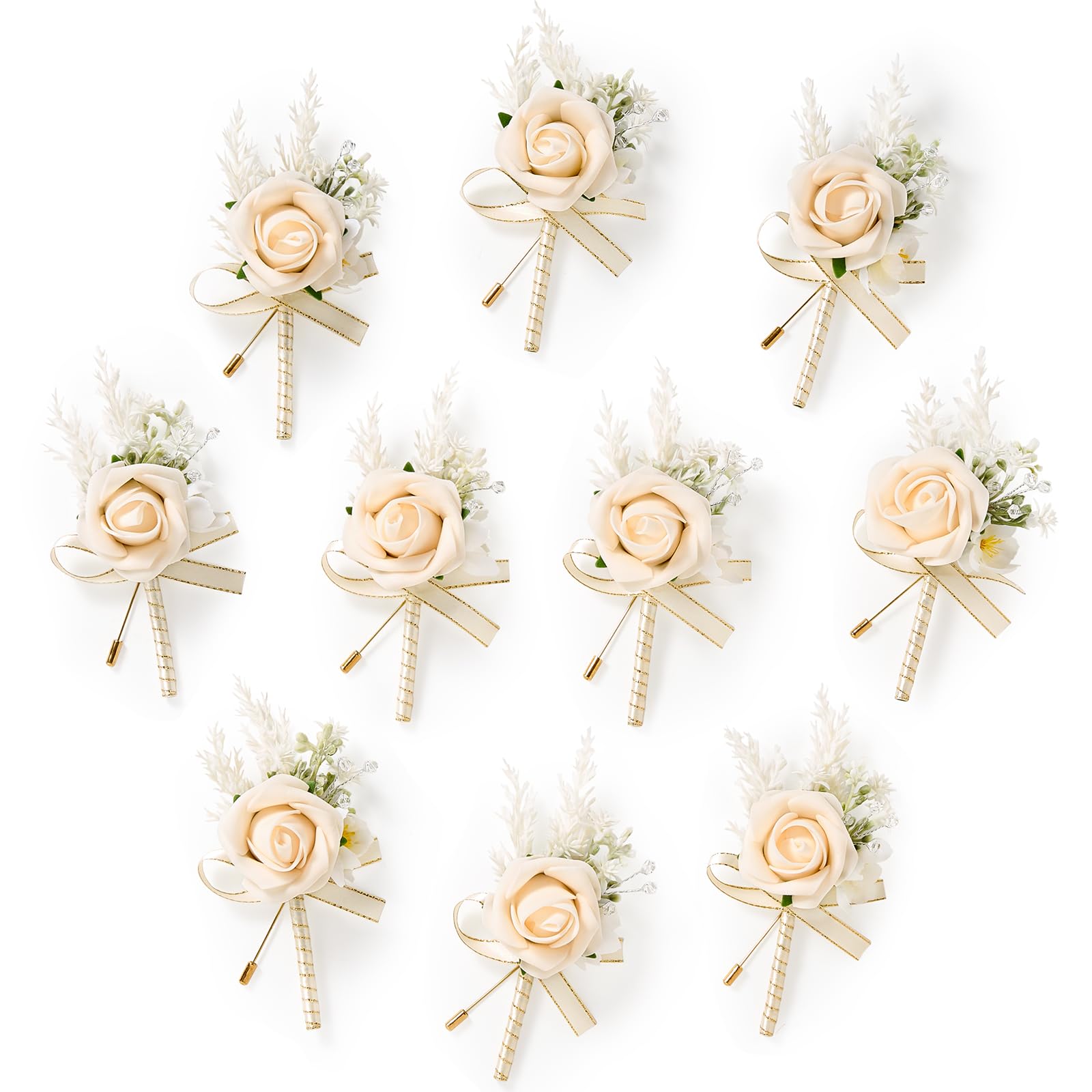 Boutonnière champagne pour homme mariage Serwalin avec épingle de fixation