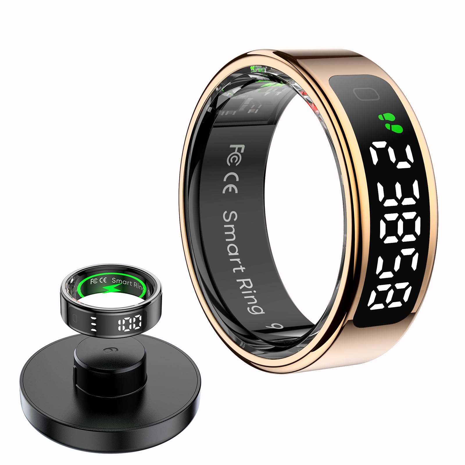 Loluka Smart Ring Touch Control Fitness Tracker Fitness Ring Step Tracker Heart Rate Monitor Health Tracker Screen Display Prayer Count No Subscription Fee for Android iOS